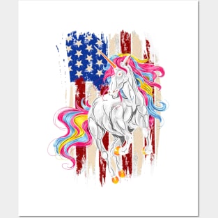 Americorn Patriotic Unicorn America Stars Flag Premium Posters and Art